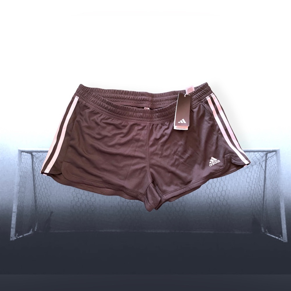 NWT Women’s Adidas Pacer Knit Shorts, Large - Gray/White, Adjustable Waist